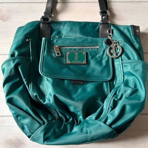 NWT Juicy Couture Green Hot Pink Interior Nylon Shoulder Tote Bag - Picture 2 of 11